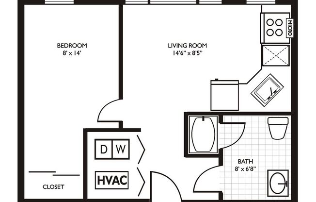 1 bed, 1 bath, 373 sqft, $1,750, Unit 506
