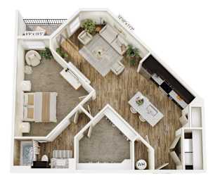 1 bed, 1 bath, 931 sqft, $1,386