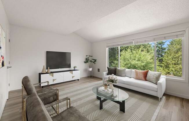 Living room with a couch and a coffee table at Larkspur West Linn, West Linn