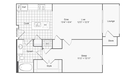1 bed, 1 bath, 716 sqft, $1,456
