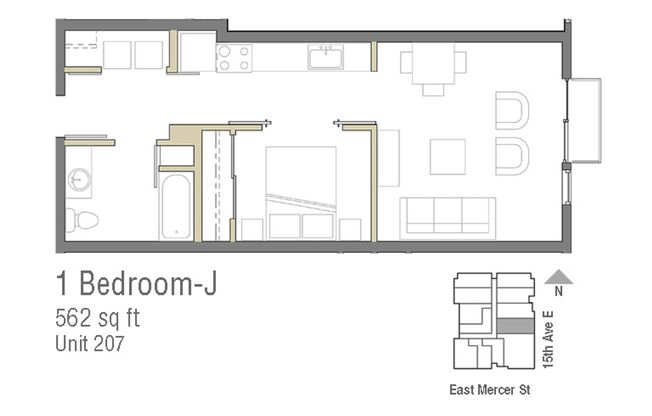 1 bed, 1 bath, 537 sqft, $1,950, Unit 202