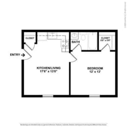 1 bed, 1 bath, 464 sqft, $885