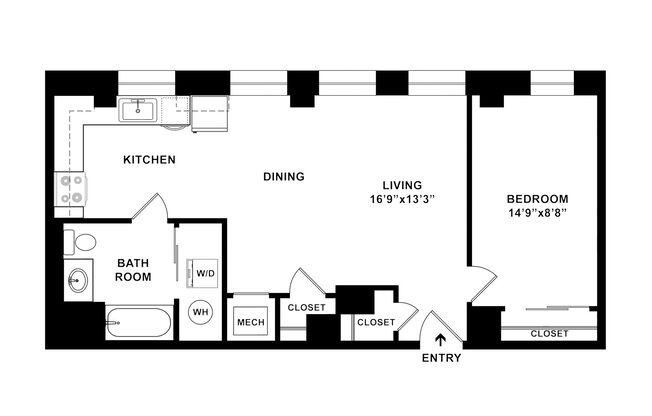 1 bed, 1 bath, 604 sqft, $2,575, Unit H-211