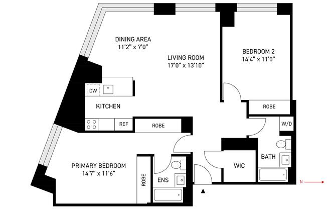 2 beds, 2 baths, 1,170 sqft, $8,600, Unit 12-E