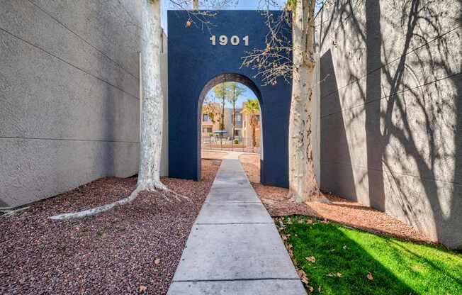 A blue archway with the number 1901 on it.