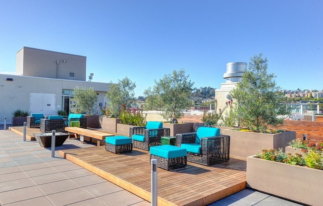 Rooftop courtyard lounge and seating area