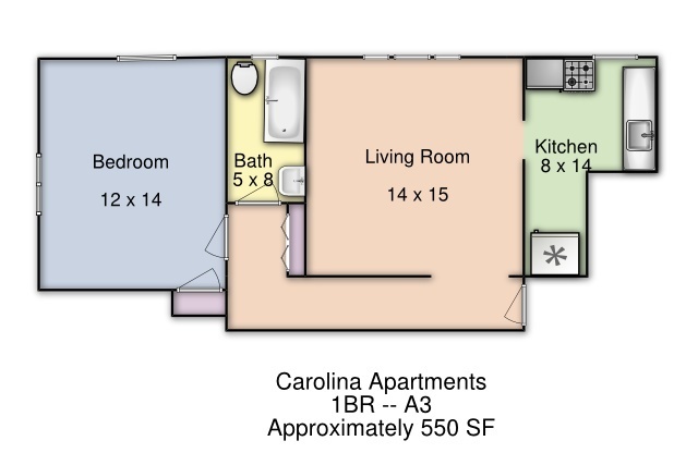 1 bed, 1 bath, 550 sqft, $1,425, Unit A3