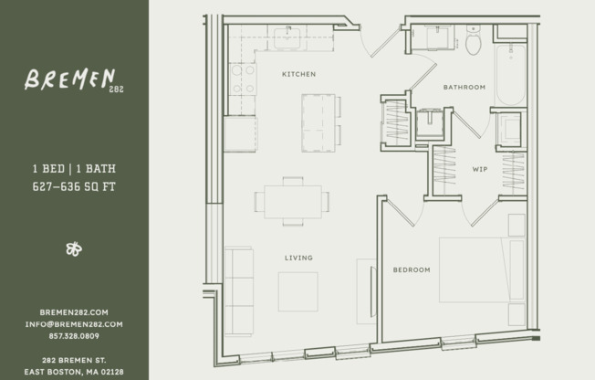 1 bed, 1 bath, 630 sqft, $3,300, Unit 513