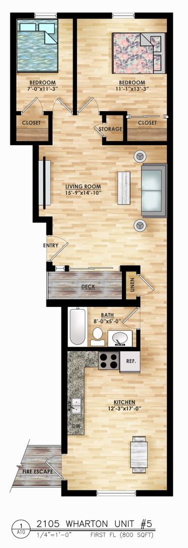 2 beds, 1 bath, 800 sqft, $1,475, Unit 5
