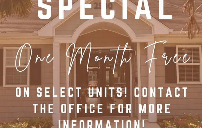 the front of a house with the words fall special one month free on select units