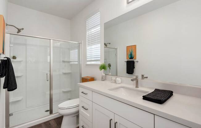 the preserve at ballantyne commons bathroom with sink toilet and shower