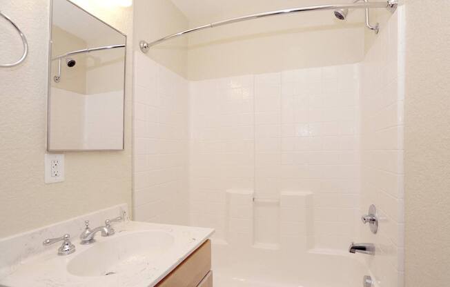 a bathroom with a sink and a shower