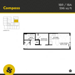 1 bed, 1 bath, 596 sqft, $1,257