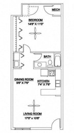 1 bed, 1 bath, 700 sqft, $890