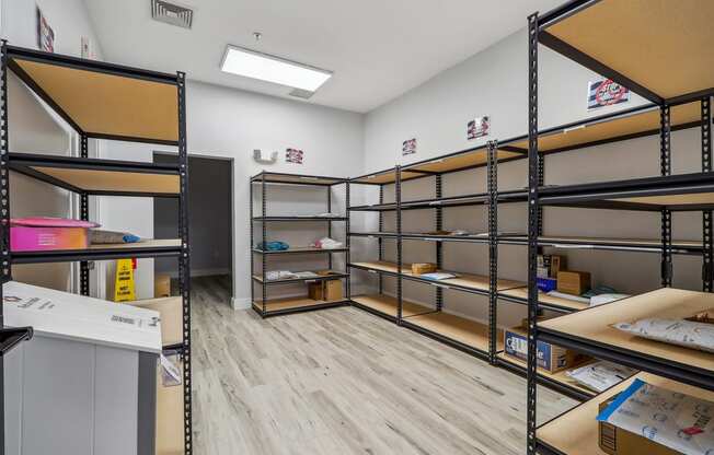 package storage room with shelves