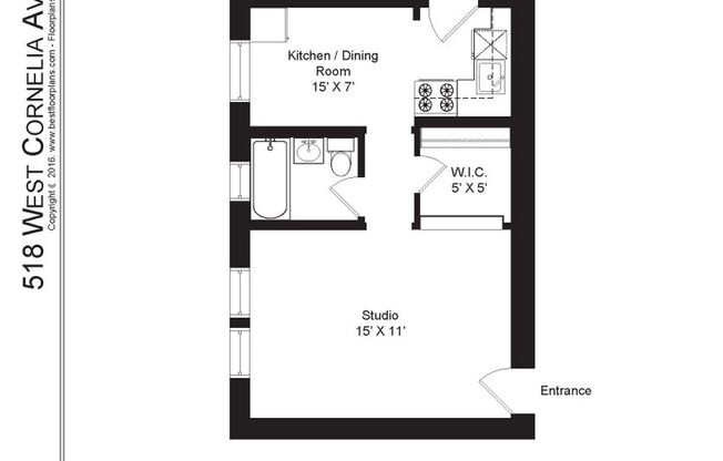 Studio, 1 bath, 445 sqft, $1,650, Unit 518-116