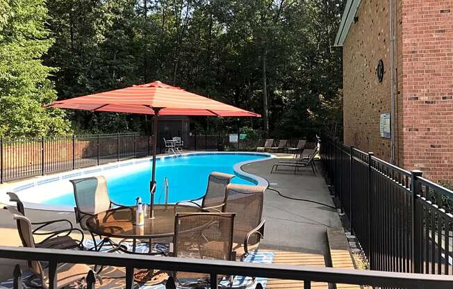 Pool and outdoor table at The Jeffersonian, Charlottesville, VA