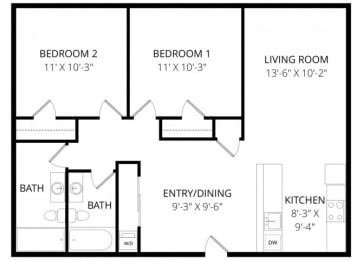 2 beds, 2 baths, $1,035