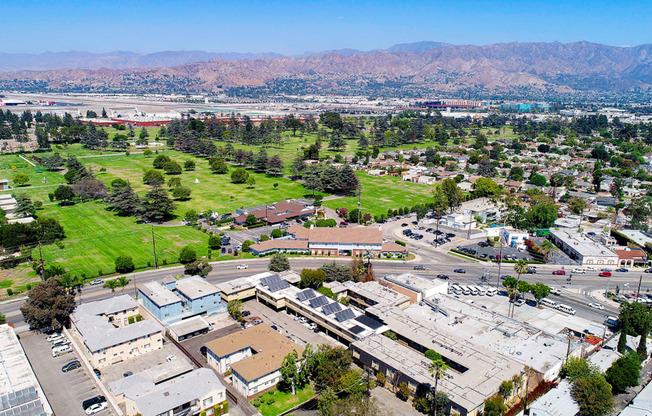 Aerial drone photo of 10620 NoHo and the surrounding community.