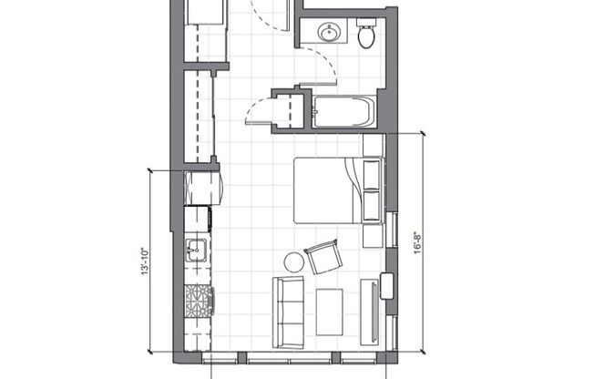 Studio, 1 bath, 465 sqft, $1,955, Unit 201