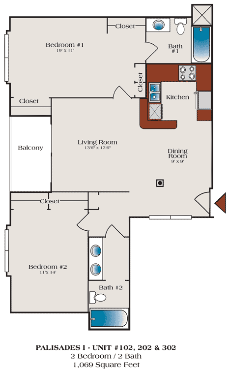 2 beds, 2 baths, 1,069 sqft, $3,395, Unit 102