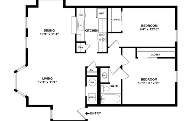 2 beds, 1 bath, 880 sqft, $1,254