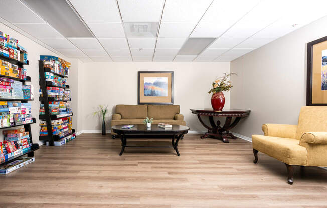 a living room with couches and a coffee table