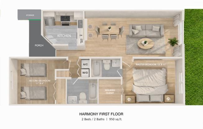 2 beds, 2 baths, 950 sqft, $2,050, Unit 7000-105
