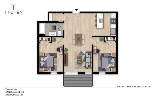 2 beds, 1 bath, 851 sqft, $3,550, Unit 304
