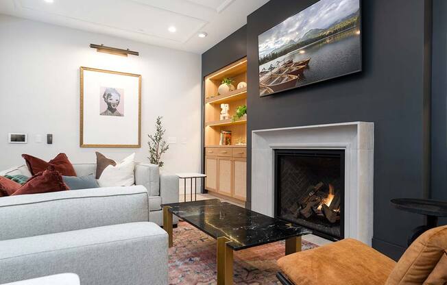 a living room with a fireplace at The Bohen Apartments , Minnesota