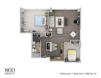 2 beds, 1 bath, 990 sqft, $2,900