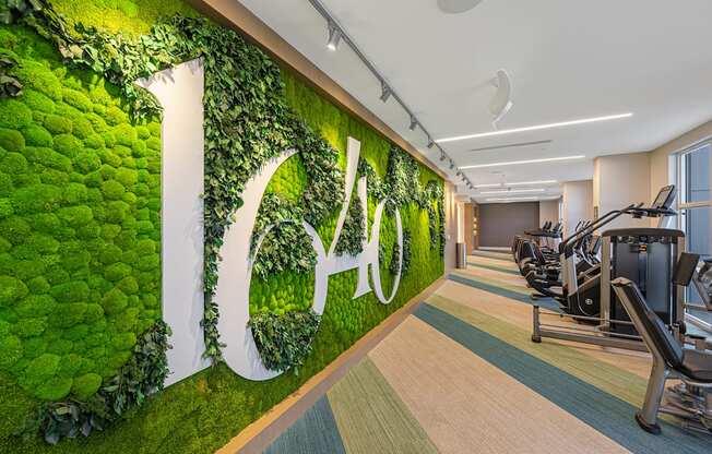 a green wall with moss and a letter on it