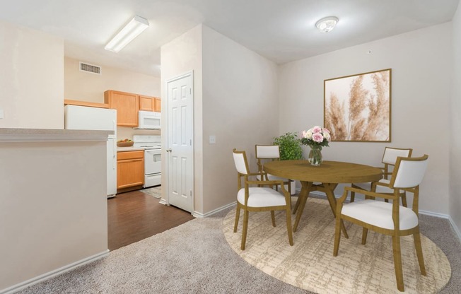 Dominium_Rosemont at Mayfield Villas_Virtually Staged Apartment Dining Area & Kitchen