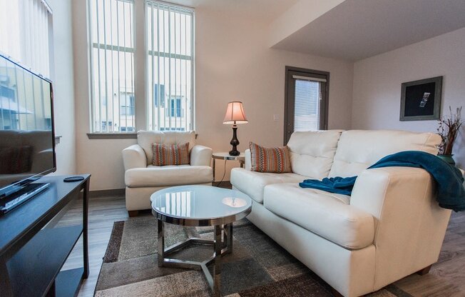 living room with large windows