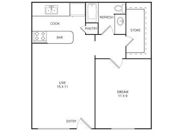 1 bed, 1 bath, 550 sqft, $859