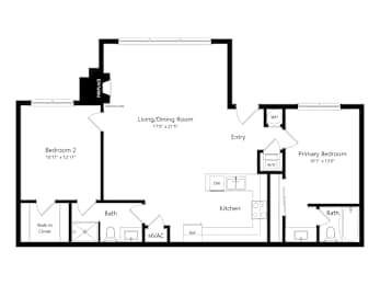 2 beds, 2 baths, 867 sqft, $2,305