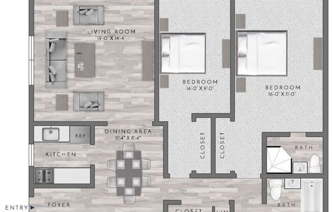 2 beds, 2 baths, 817 sqft, $3,470
