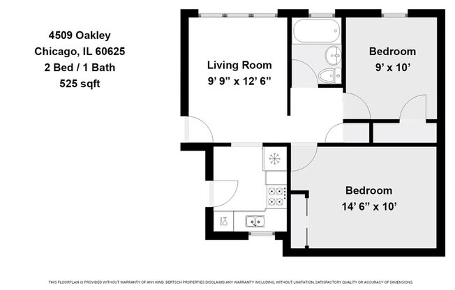 2 beds, 1 bath, 525 sqft, $1,750, Unit 4509-1