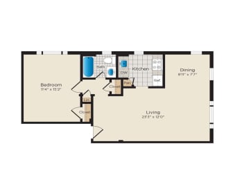 1 bed, 1 bath, 607 sqft, $1,418