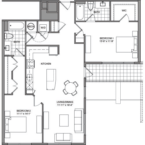2 beds, 2 baths, 1,214 sqft, $3,330, Unit 517