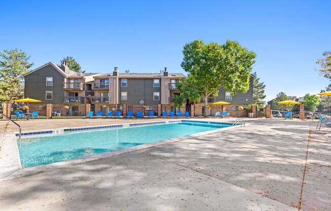 our apartments offer a swimming pool with our building in the background