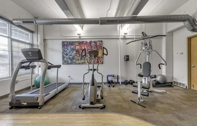 Fitness Center With Modern Equipment at The Lofts at Elk Terminal, Buffalo, NY