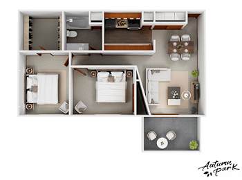 2 beds, 1 bath, 836 sqft, $734