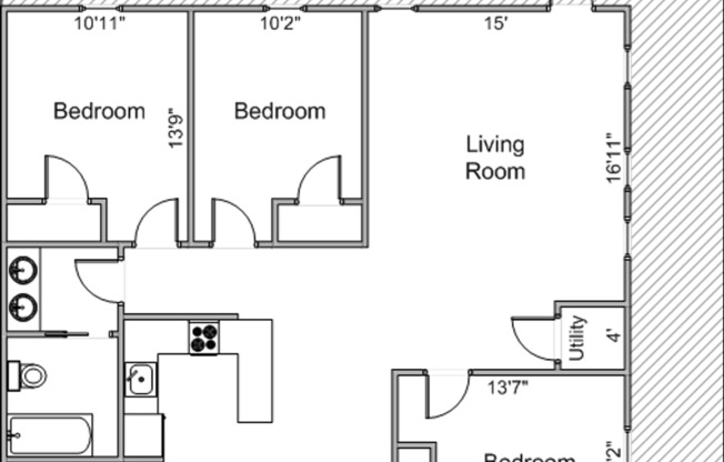 3 beds, 1 bath, 834 sqft, $3,325, Unit 45R-307