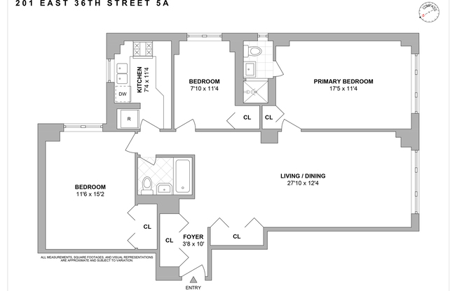 3 beds, 2 baths, 1,129 sqft, $5,800, Unit 5A