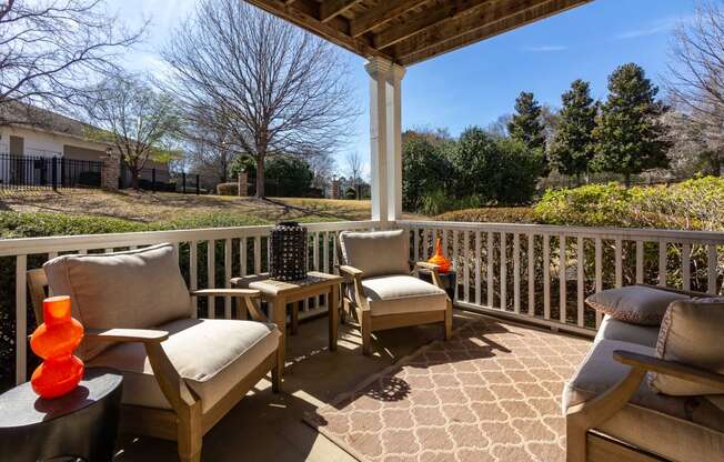 Private patio or balcony off living area at Adrian on Riverside in Macon, GA