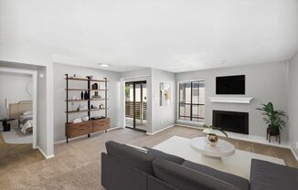 Model living room with large open floor plan
