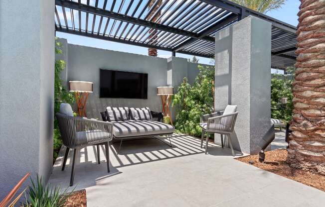 Outdoor living area with a pergola and patio furniture at Array La Mesa, La Mesa, CA 91942