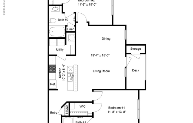 2 beds, 2 baths, 1,085 sqft, $1,384