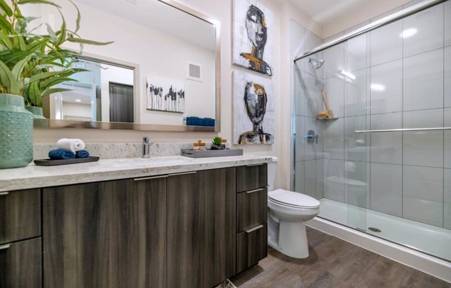 Bathroom with cabinets at Zaterra Luxury Apartments, Chandler, AZ